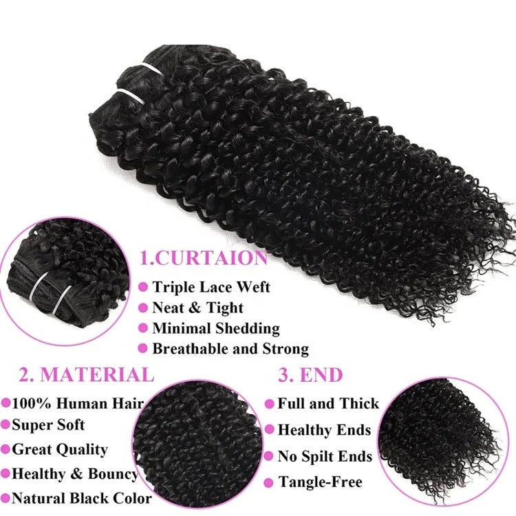 Grade 12A Kinky Curly Ponytail Extension – 100% Brazilian Virgin Hair | Natural Black | 100g
