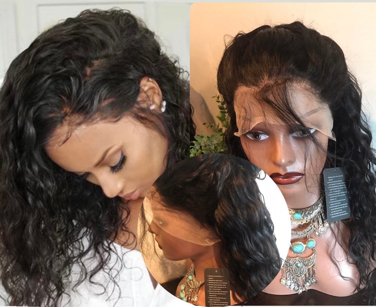 Free Shipping ✈️ 360 #1B Black Water Wave Wig Hair@Lu Swiss lace wigs are made of Transparent lace with small knots to create a perfectly natural-looking hairline. Premium lace with seamless blending that can fit any skin tone with ease.
