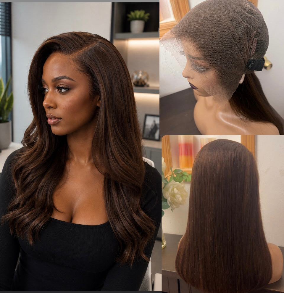 13x4 HD Glueless Chocolate Brown Straight Bob Wig | Lace Frontal Wig | Grade 12A 100% Premium Human Hair