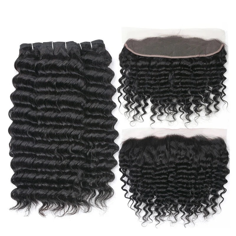 Grade 12A Deep Wave Hair Extension | #1B 100% Brazilian Hair| HairatLu Co.
