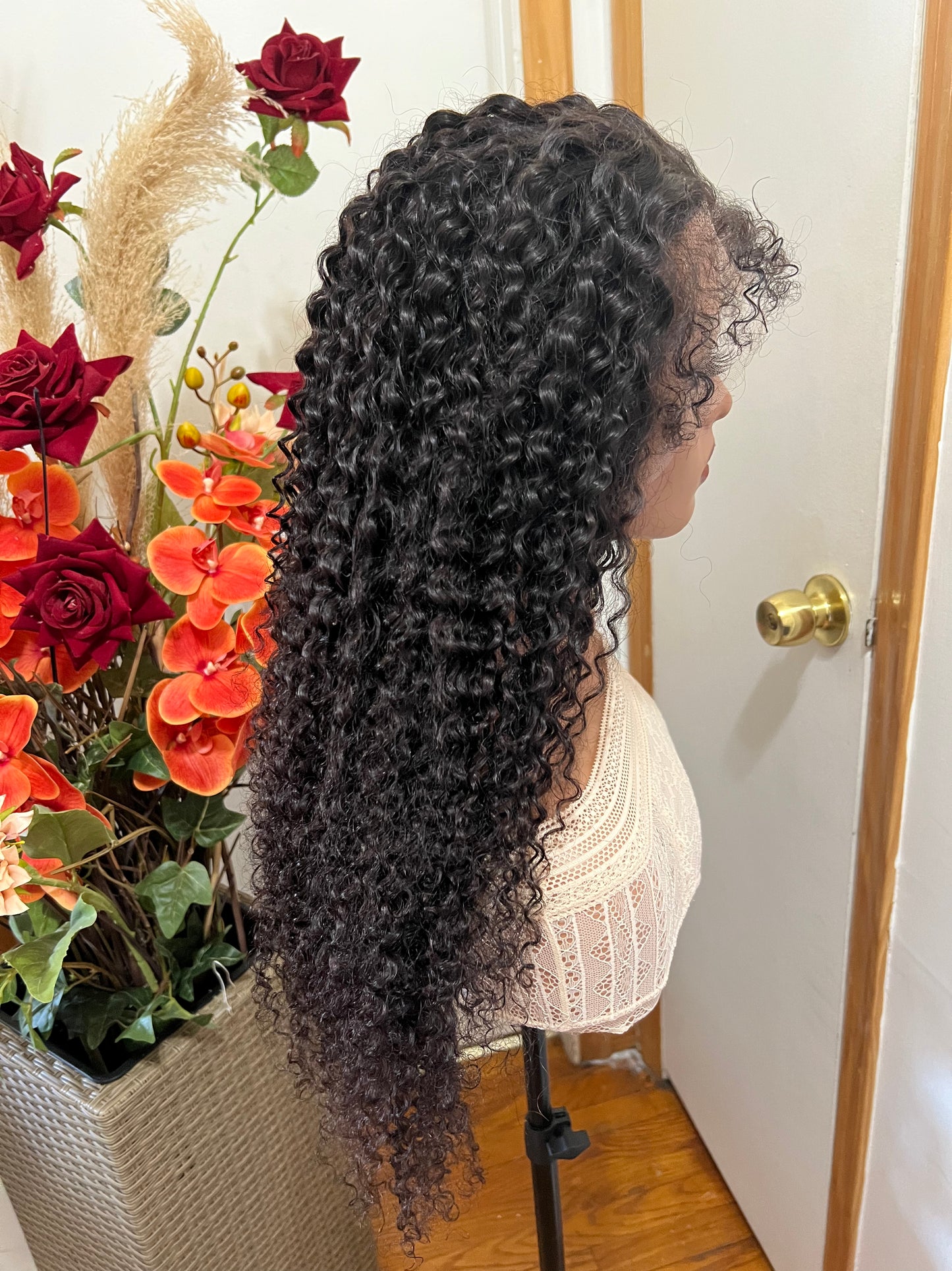 13x4 1B Black Jerry Curly Wigs with 4C Hairline in Swiss Full Lace Grade 12A Frontal Wig 100% Virgin Human Hair!!