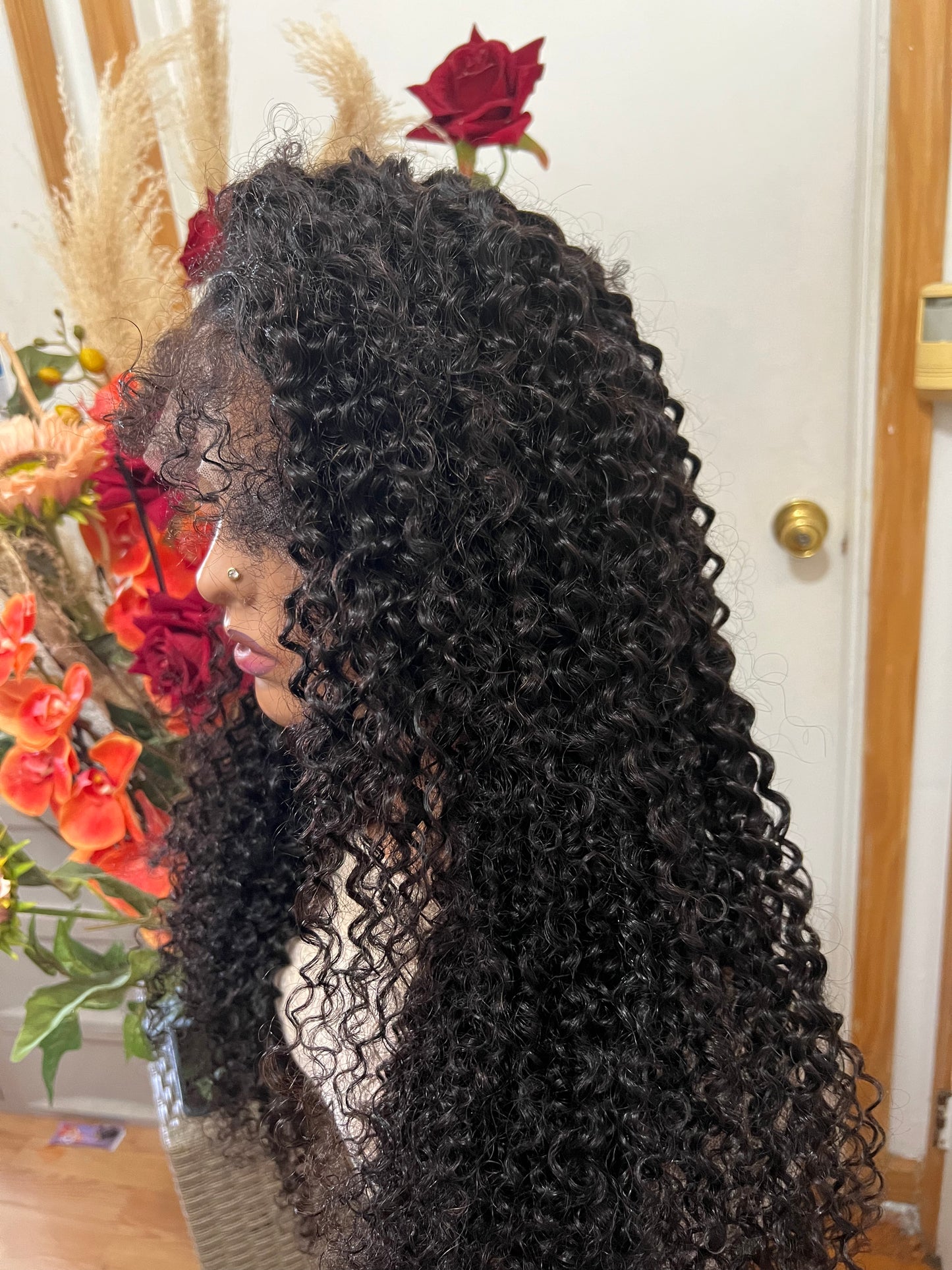 13x4 1B Black Jerry Curly Wigs with 4C Hairline in Swiss Full Lace Grade 12A Frontal Wig 100% Virgin Human Hair!!