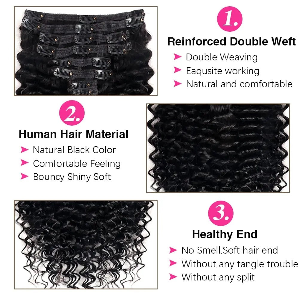 ✨Kinky Curly, 3A-3C Curly, & Deep curl Clipins Extension 150 Grams Grade 15A,100% Premium Human Hair with cuticle Intact!