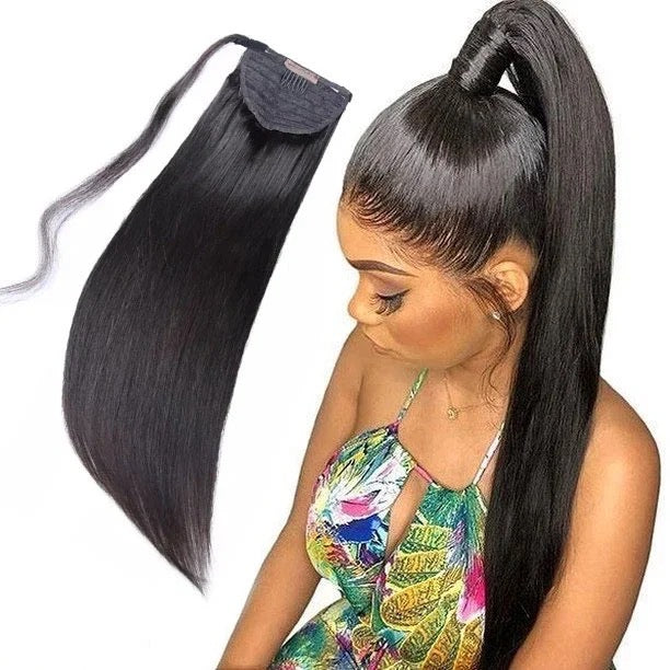 #1B Natural Black Straight Ponytail Grade 12A 100% Brazilian Virgin Human Hair 100 Grams