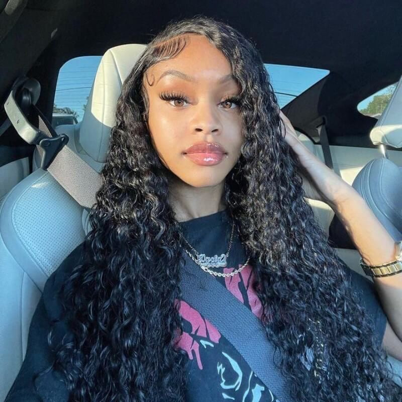 5x5 #1B Black Wavy Lace Closure Wig 250% Density