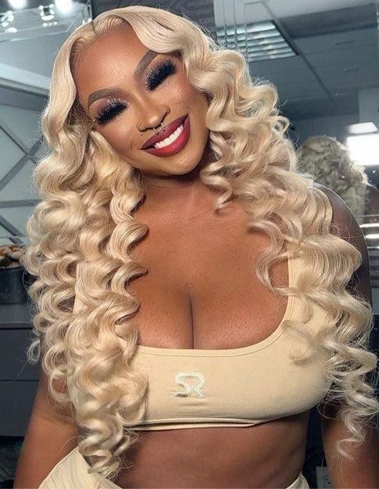 13x4 Deep Wave, Loose Wave & Deep Curly Blonde #613 Swiss Transparent Lace Frontal Wig 100% Raw Brazilian Human Hair!