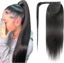 #1B Natural Black Straight Ponytail Grade 12A 100% Brazilian Virgin Human Hair 100 Grams