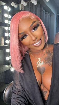 13x4 Pink Straight Lace Frontal Bob Wig