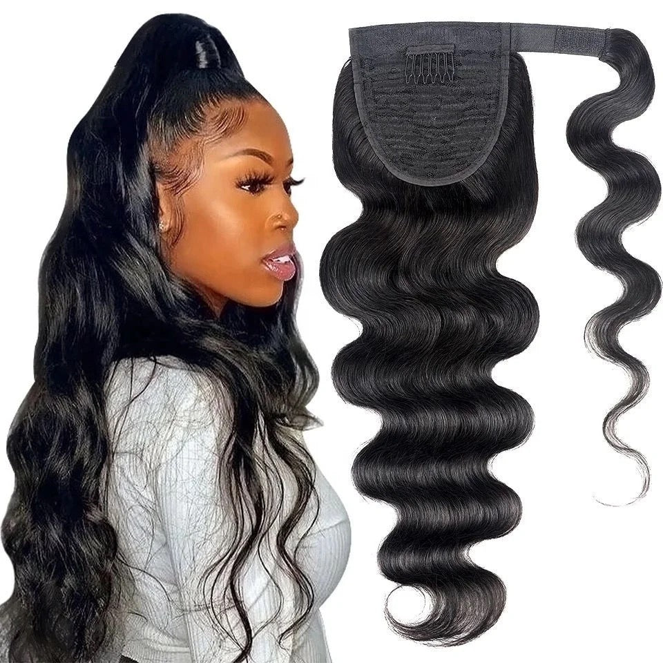 #1B Natural Black Body Wave Ponytail Extension Grade 12A 100% Brazilian Virgin Human Hair Bundles 100 Grams Double Wefted