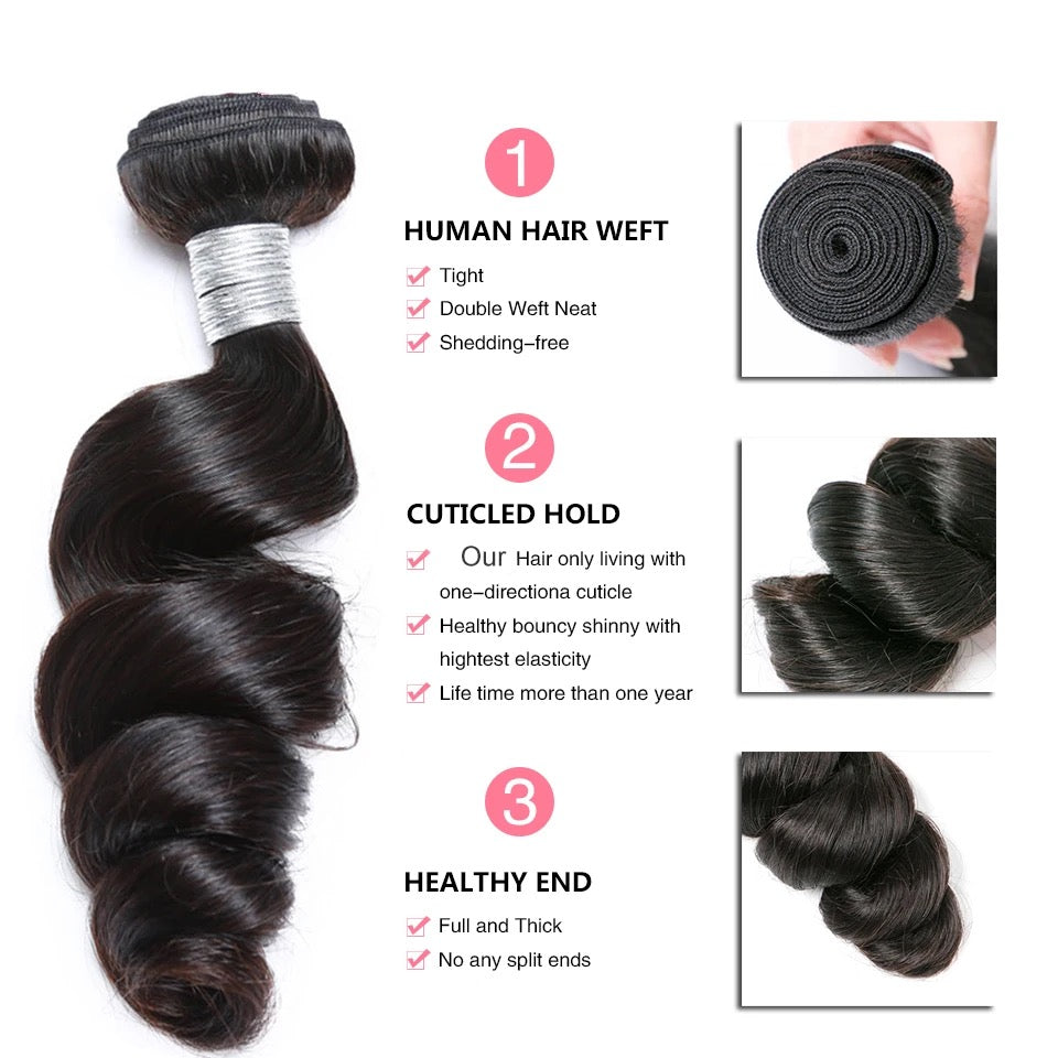 Loose Wave Bundle #1B 100 Grams Grade 12A 100% Raw Virgin Cuticle Aligned One Donor!
