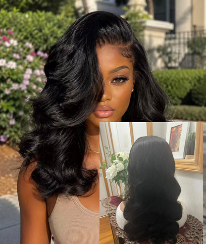 13x6 #1B Black Body Wave HD Lace Grade 12A Frontal Wig 100% Virgin Human Hair