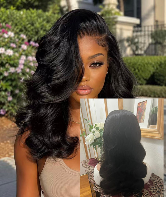 13x6 #1B Black Body Wave HD Lace Grade 12A Frontal Wig 100% Virgin Human Hair