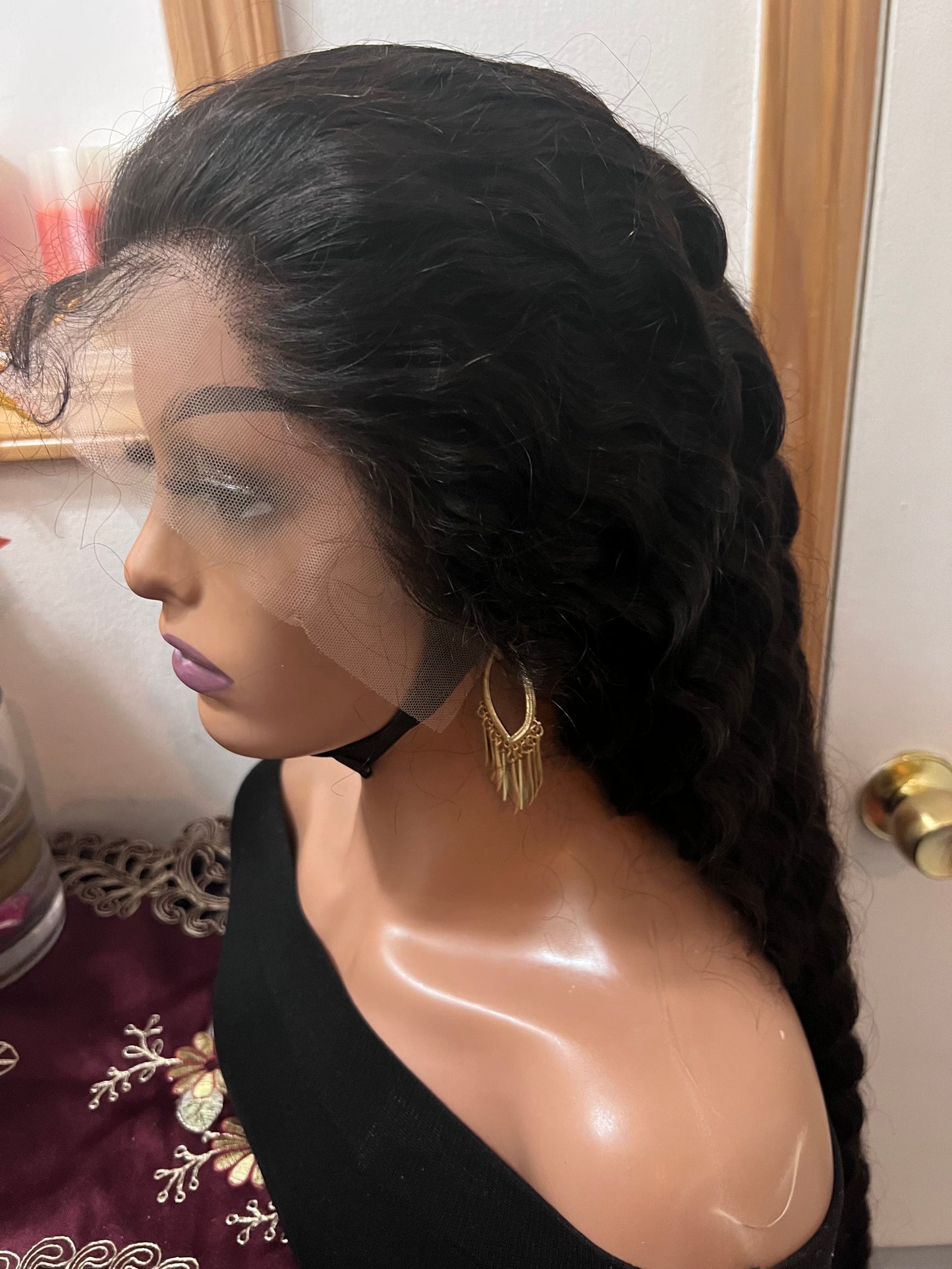 13x6 #1B Deep Wave Swiss Full Lace Grade 12A Frontal Wig 100% Virgin Human Hair