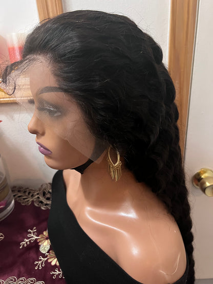 13x6 #1B Deep Wave Swiss Full Lace Grade 12A Frontal Wig 100% Virgin Human Hair
