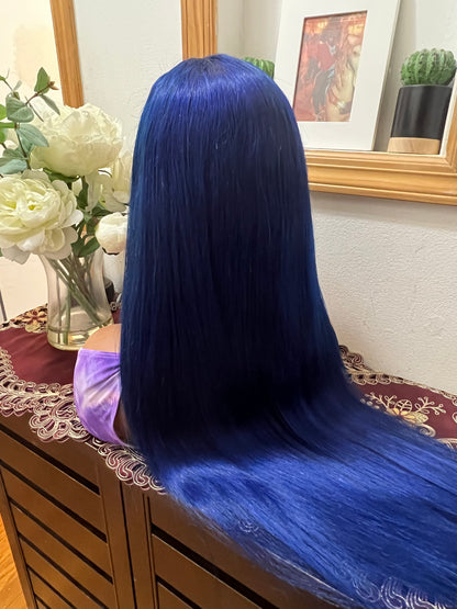 13x4 Royal Blue Straight Swiss Lace Grade 12A Frontal Wig 100% Brazilian Human Hair