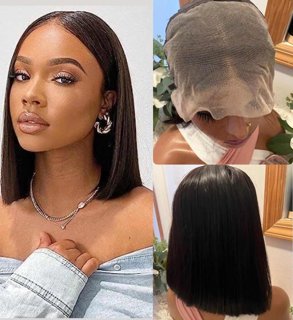 ✨13x4  1B Glueless Transparent Full Lace Frontal Wig Grade 12A Pre-plucked Straight & Body Wave Bob 100% Premium Human Hair!