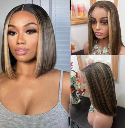 13x4 Highlight Glueless HD Lace Frontal Bob Wigs | Color 4/27 | 100% Human Hair