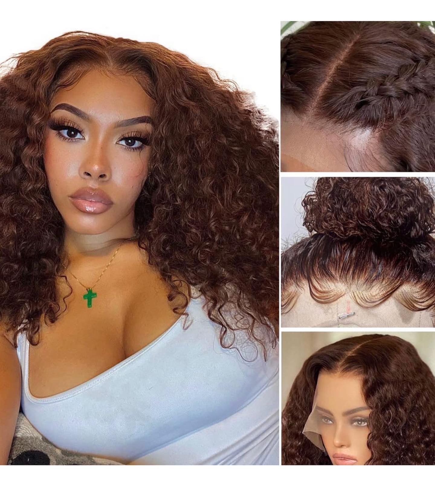 13x4 #Brown Water Wave Swiss Lace Grade 12A Frontal Wig 100% Virgin Human Hair