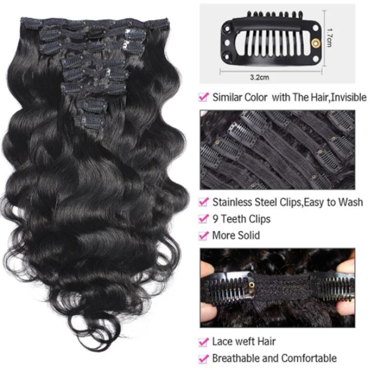 ✨8 Pcs Body Wave & Straight Clip-ins Extension 100 Grams 12A Grade 100% Premium Human Hair!