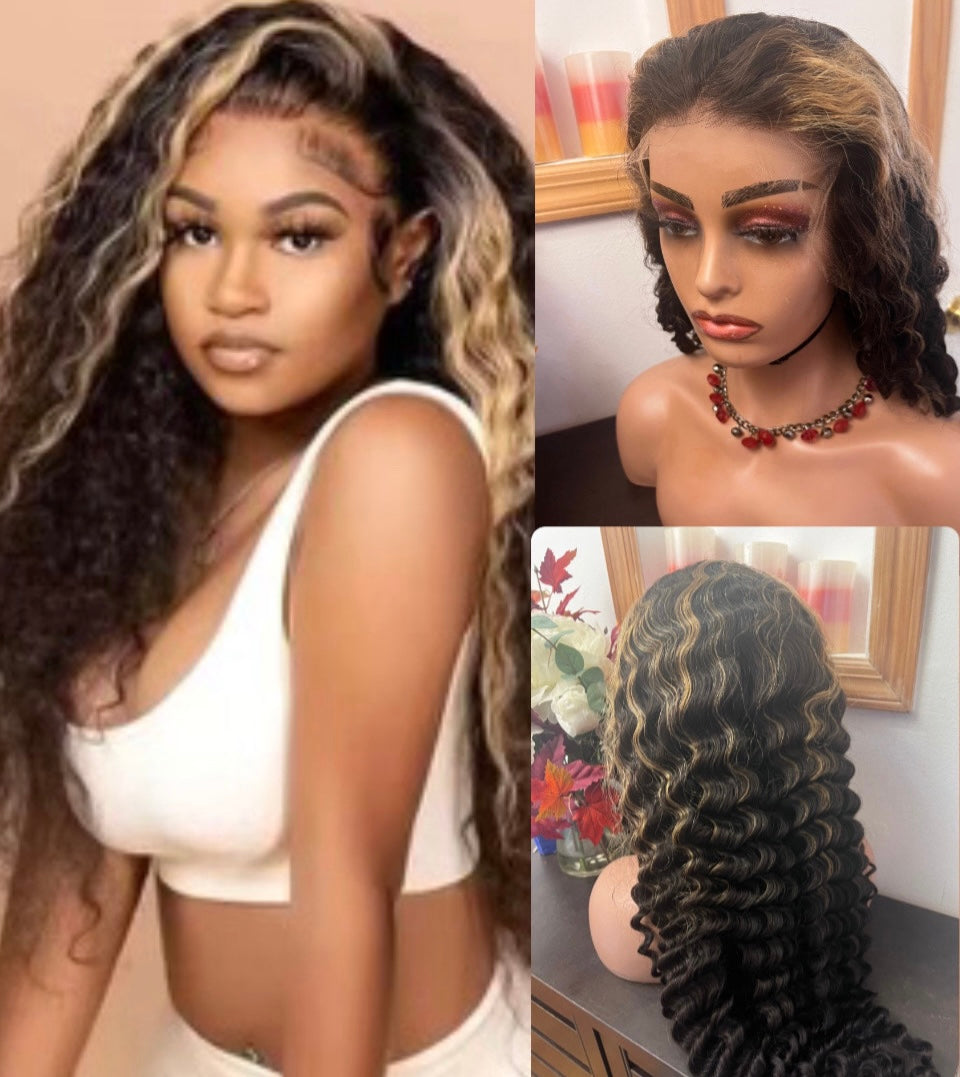 ✨Transparent Lace Frontal Vibrant Color Wigs. Pre-plucked 12A Grade 99J Deep Wave Curly Wave Wigs,   Loose Wave wigs in 100% Premium Human Hair!