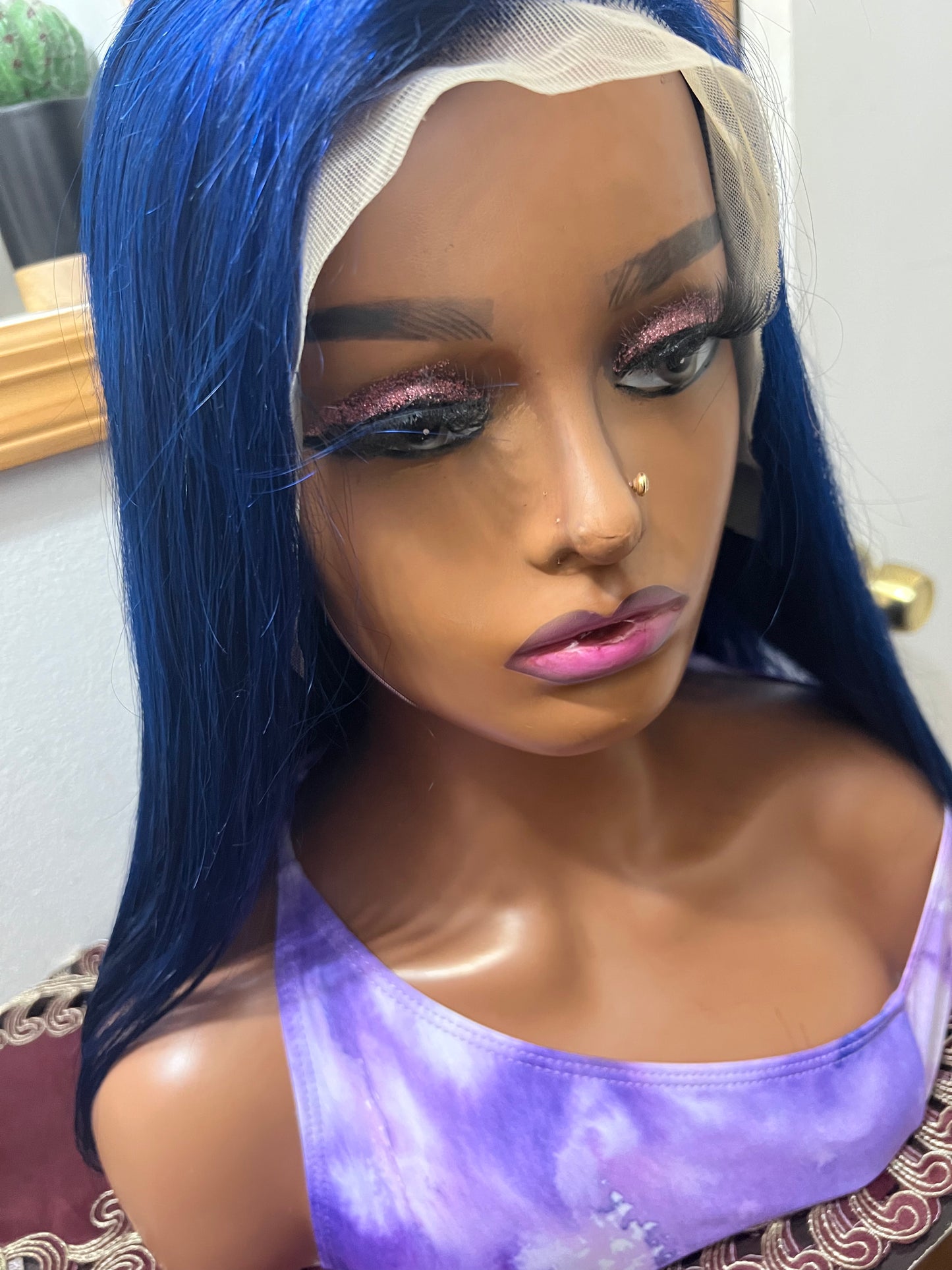 13x4 Royal Blue Straight Swiss Lace Grade 12A Frontal Wig 100% Brazilian Human Hair
