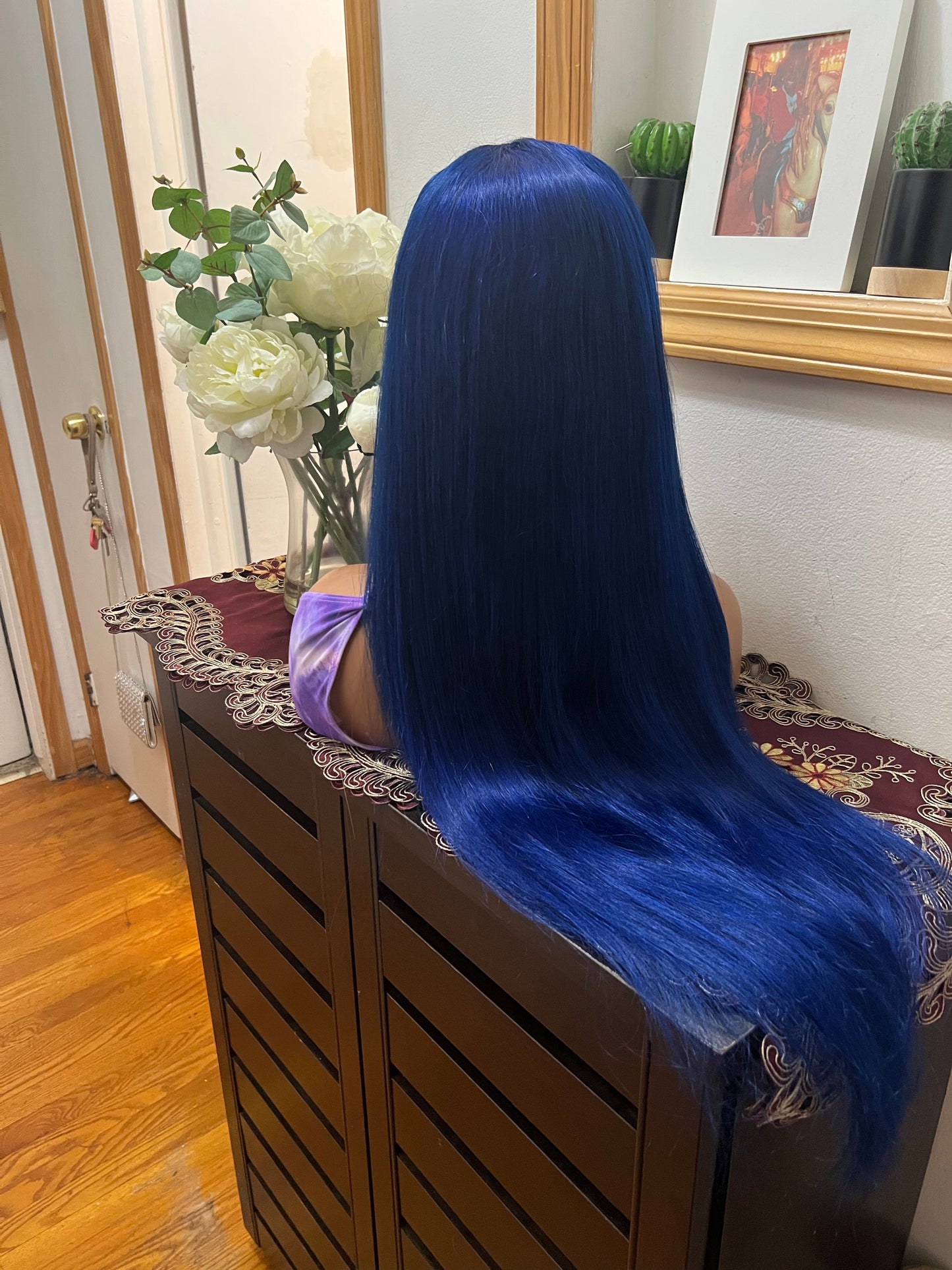 13x4 Royal Blue Straight Swiss Lace Grade 12A Frontal Wig 100% Brazilian Human Hair