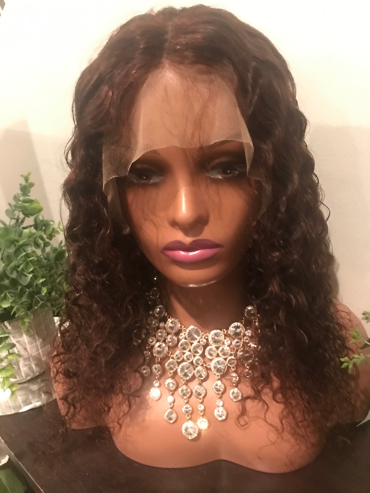 13x4 #Brown Water Wave Swiss Lace Grade 12A Frontal Wig 100% Virgin Human Hair