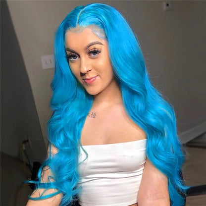 13x4 Sky Blue Straight Swiss Lace Grade 12A Frontal Wig 100% Brazilian Human Hair