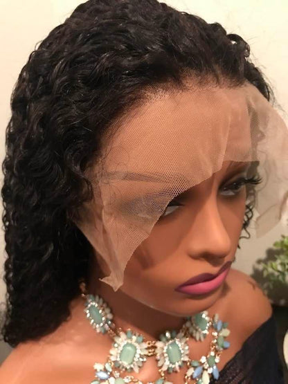 13x4 #1B 12A Kinky Curly Transparent Lace Frontal Wig 100% Brazilian Human Hair