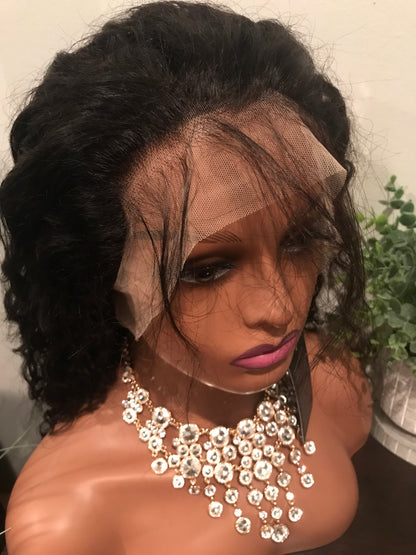 360 Drawstring Glueless Wig | Transparent Lace Curly Wave | 100% Brazilian Human Hair | 20"–30"
