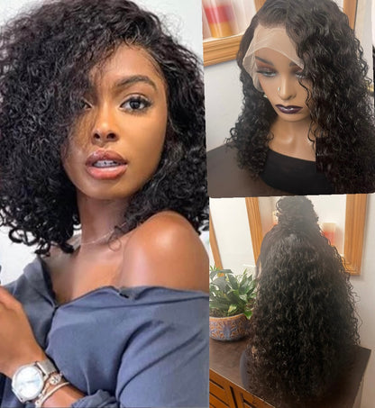 13x4 Swiss Transparent Lace Frontal Bob Wigs |  Curly, Water Wave, Kinky Curly Bob Wig | 12A 100% Virgin Human Hair