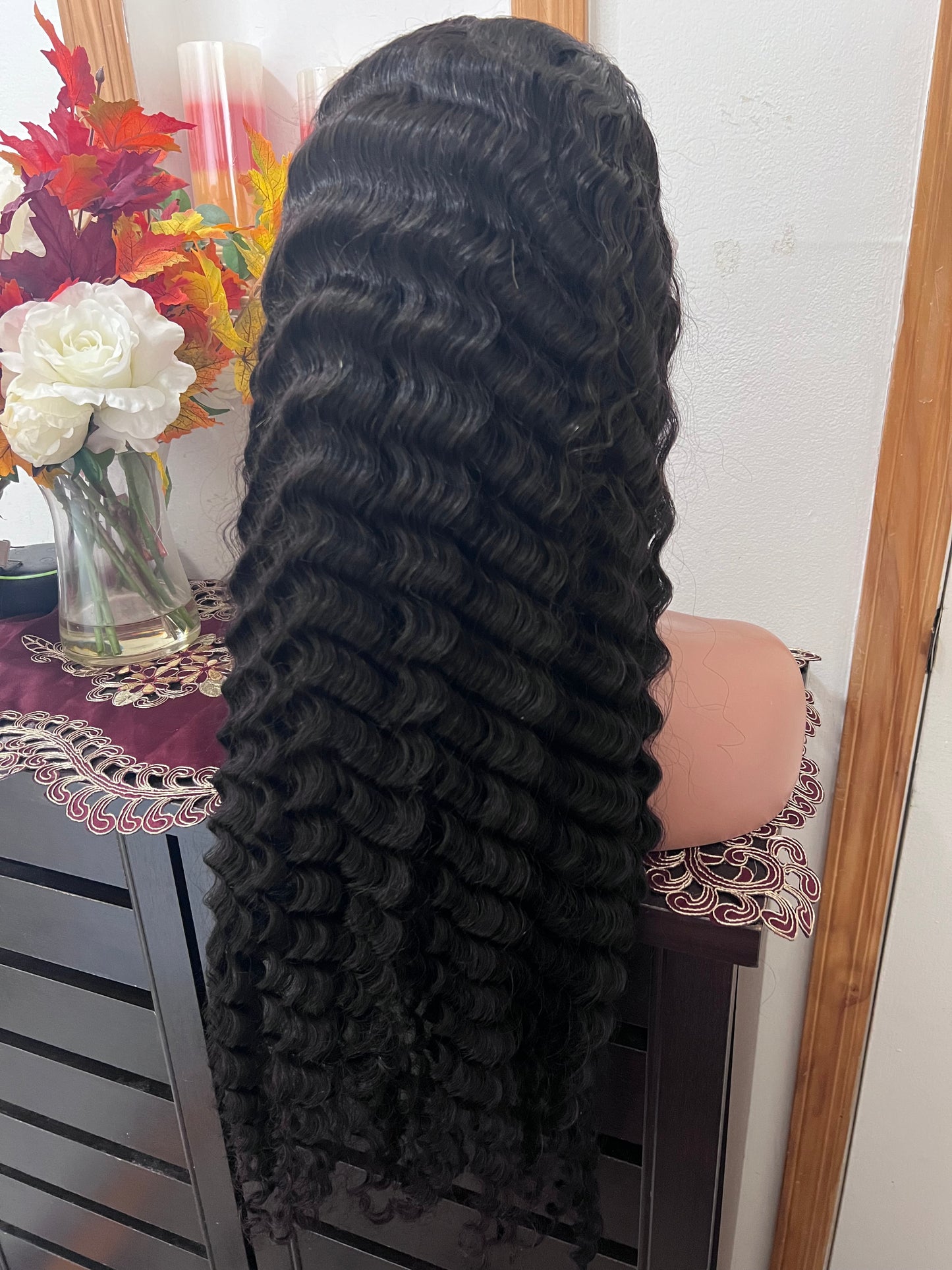 13x6 #1B Deep Wave Swiss Full Lace Grade 12A Frontal Wig 100% Virgin Human Hair