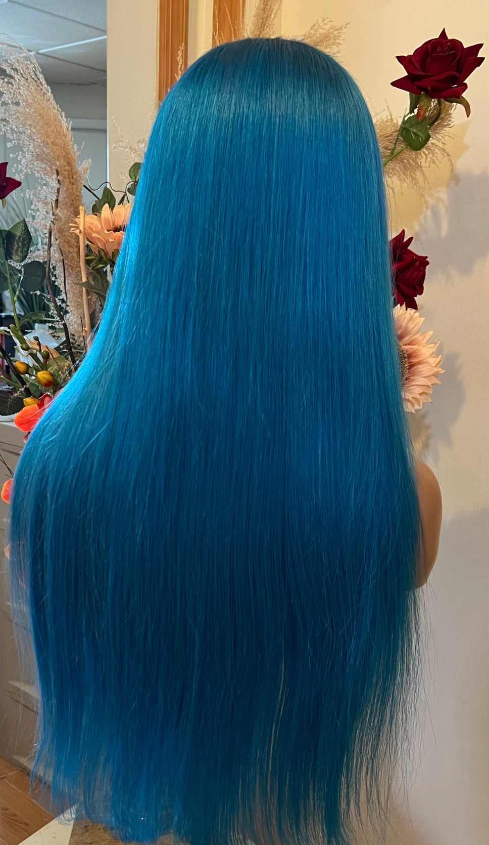 13x4 Sky Blue Straight Swiss Lace Grade 12A Frontal Wig 100% Brazilian Human Hair