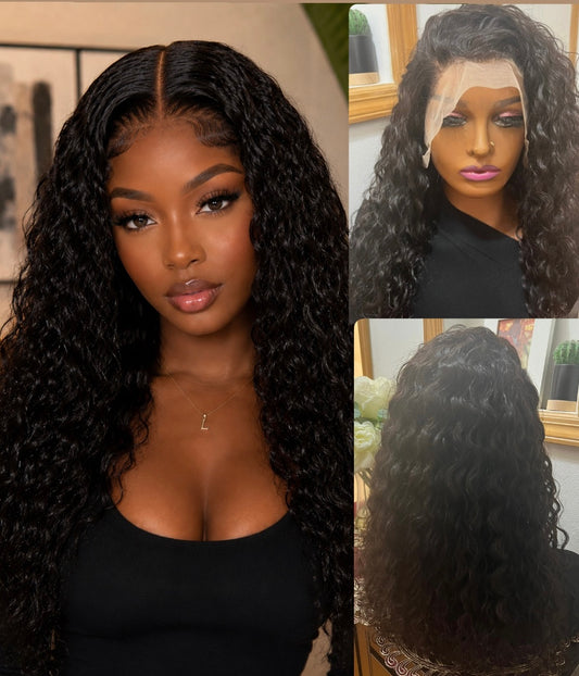 13x4 Water Wave Front Wig | #1B Natural Black | Grade 12A | Swiss Transparent Lace | 100% Virgin Human Hair.