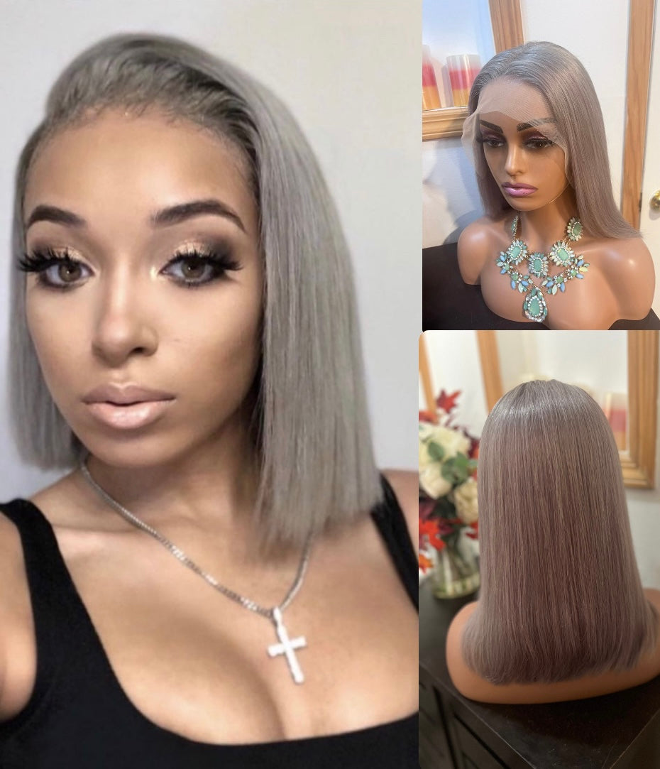 ✨13x6 Straight & Body Wave Ombre Bobs Transparent Lace Frontal Wig Grade 12A 100% Brazilian Human Hair!