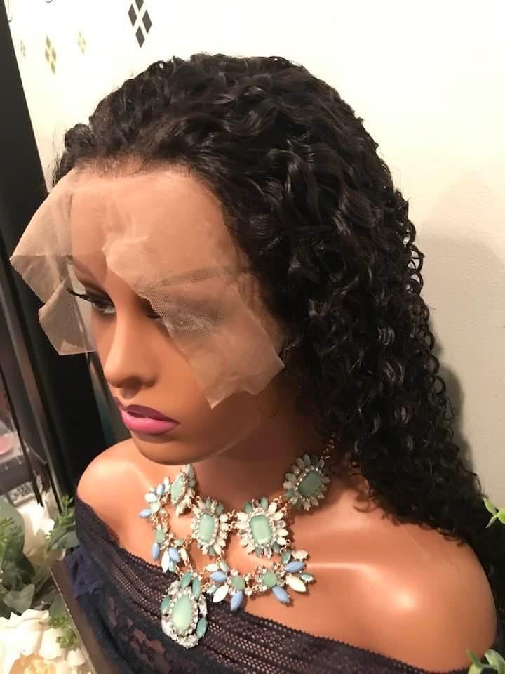 13x4 #1B 12A Kinky Curly Transparent Lace Frontal Wig 100% Brazilian Human Hair