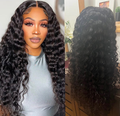 13x4 1B Black Deep Curl 4c Edge Wig Jerry Curly 4c Edge Wig| Deep Wave Wig | Swiss Transparent Lace Frontal Wigs Grade 12A 100% Virgin Human Hair