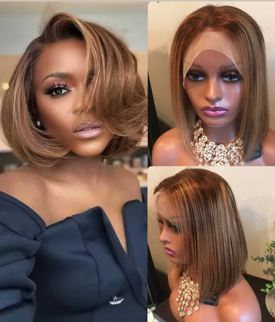 13x4 Highlight Glueless HD Lace Frontal Bob Wigs | Color 4/27 | 100% Human Hair
