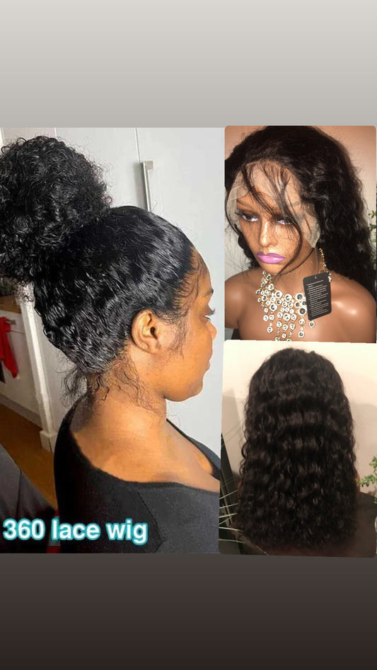 360 Drawstring Glueless Wig | Transparent Lace Curly Wave | 100% Brazilian Human Hair | 20"–30"