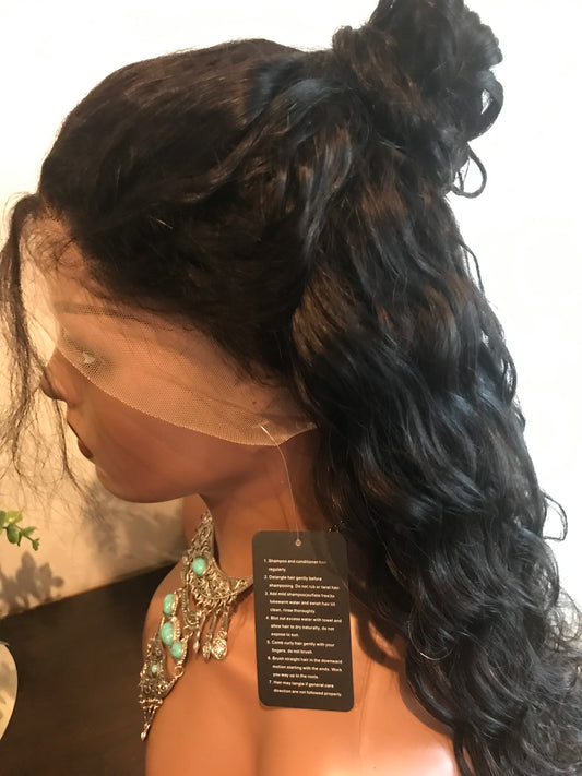 360 Drawstring Glueless Wig | Transparent Lace Water Wave | 100% Brazilian Human Hair | 20"–30"