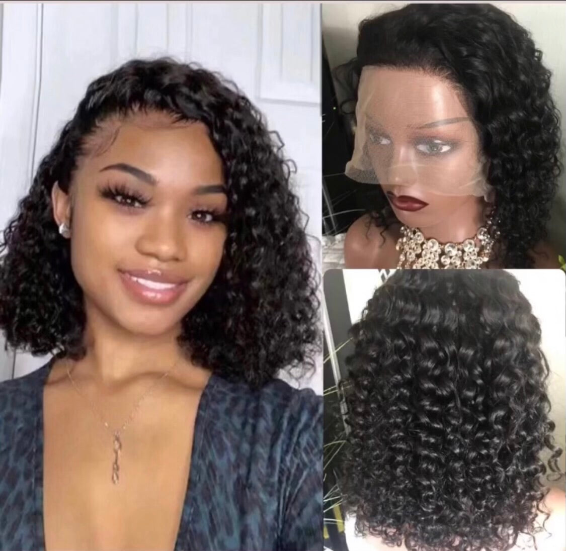 13x4 Swiss Transparent Lace Frontal Bob Wigs |  Curly, Water Wave, Kinky Curly Bob Wig | 12A 100% Virgin Human Hair