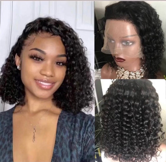 13x4 Swiss Transparent Lace Frontal Bob Wigs |  Curly, Water Wave, Kinky Curly Bob Wig | 12A 100% Virgin Human Hair
