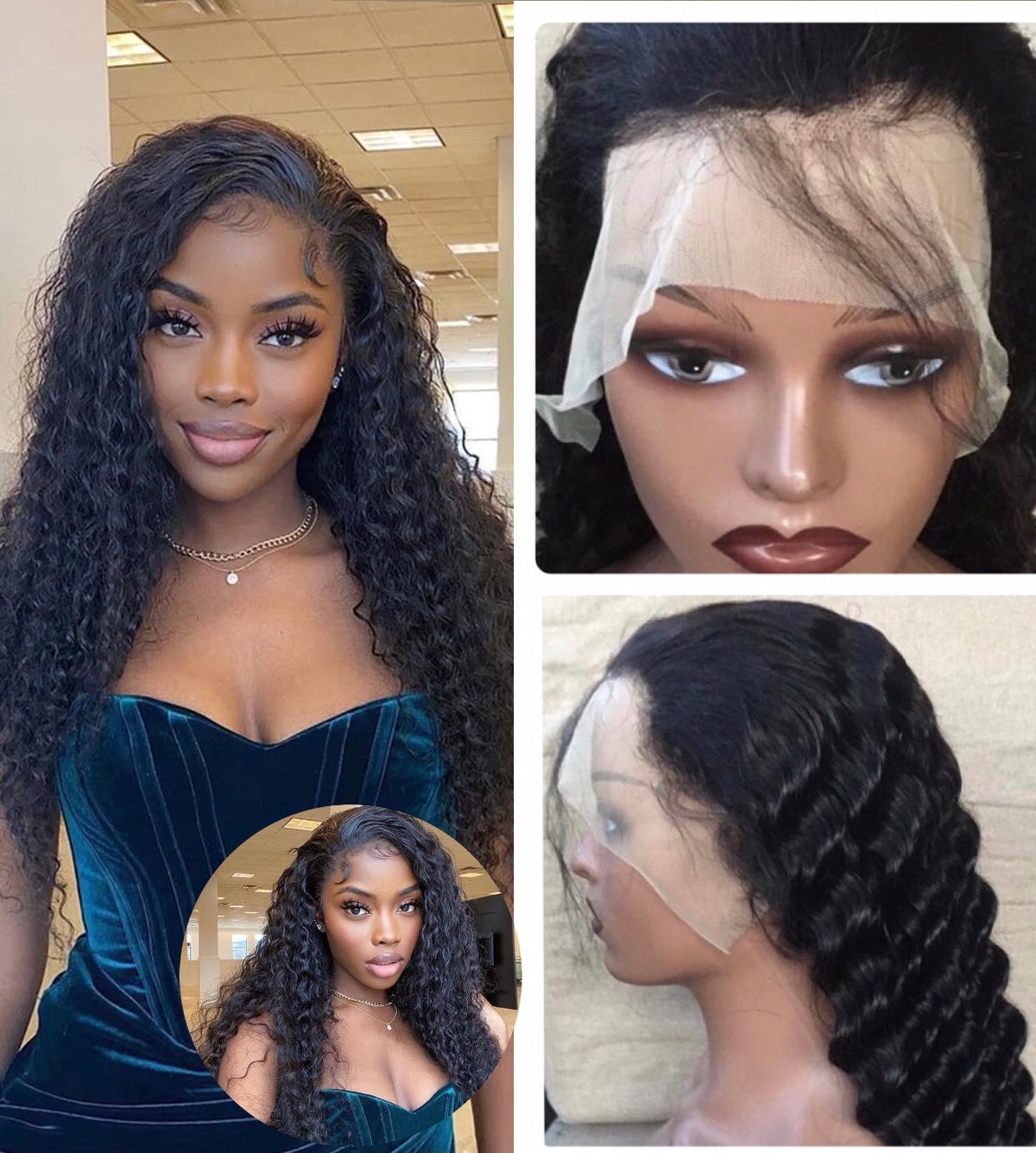 Deep Wave Human Hair Wig – 13x4 Swiss Lace Frontal, Natural Black
