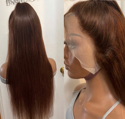 13x4 Chocolate Brown Straight Lace Front Wig | Swiss Transparent Lace | HairatLu Co.