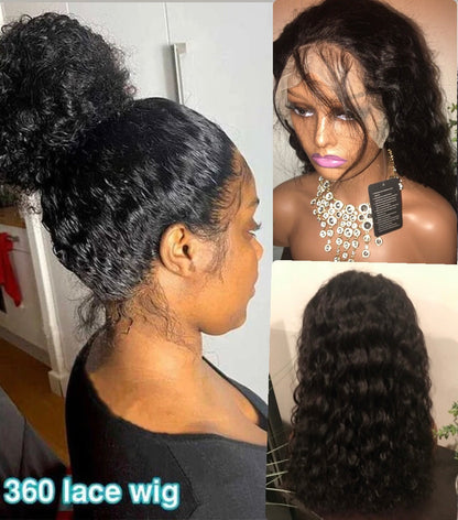 360 Drawstring Glueless Wig | Transparent Lace Curly Wave | 100% Brazilian Human Hair | 20"–30"