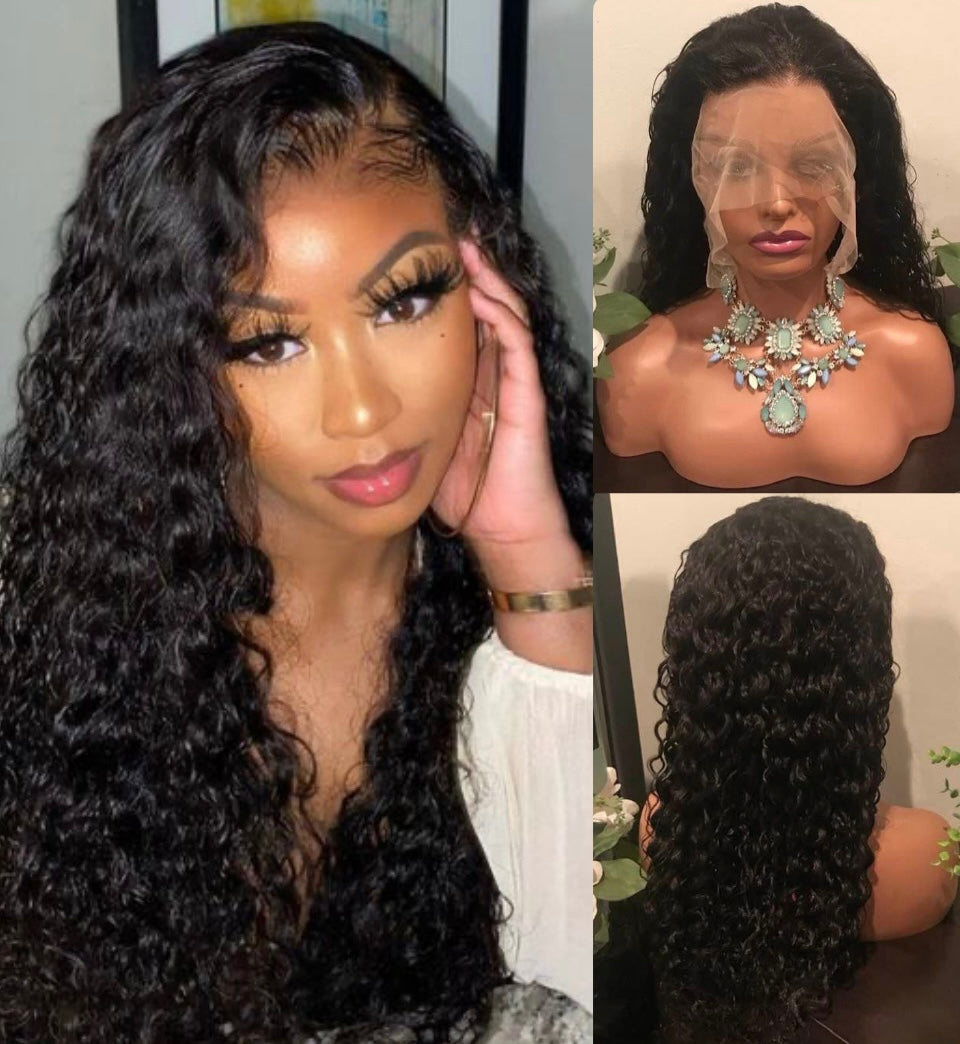 13x4 Water Wave Front Wig | #1B Natural Black | Grade 12A | Swiss Transparent Lace | 100% Virgin Human Hair.
