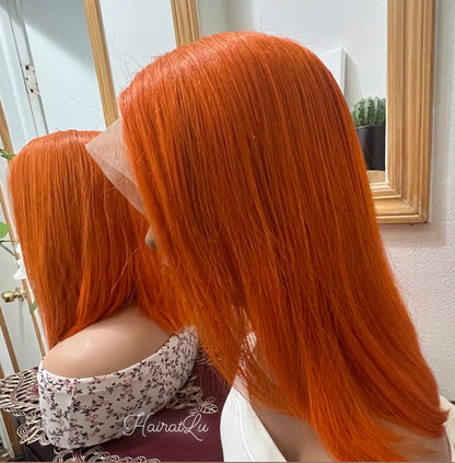 13x4 Swiss Full Lace Frontal Ginger Straight Bob Wigs 100% Virgin Human Hair
