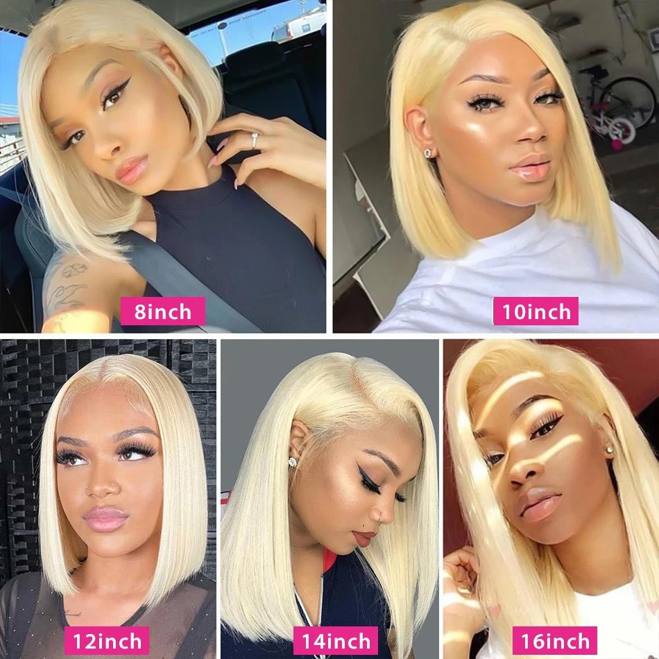 13x4 (613) Straight Blond Bobs Swiss Full Lace Frontal Wig Grade 12A 100% Human Hair