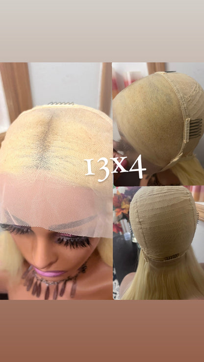 13x4 (613) Straight Blond Bobs Swiss Full Lace Frontal Wig Grade 12A 100% Human Hair