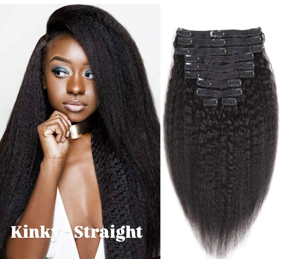 ✨Jerry Curly, Afro Curly & Yaki Straight Lace Clip-ins Extension Bundle 150 Grams Grade 15A 100% Premium Human Hair with cuticle Intact!